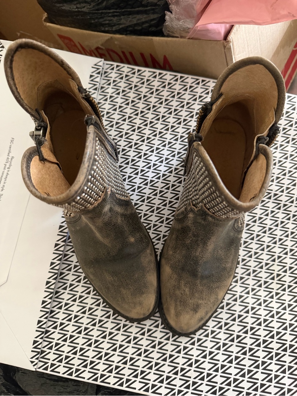 Circle G Distressed Tan Brown Studded Western Ankle Booties